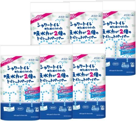 エリエール シャワートイレのためにつくった吸水力が2倍のトイレットペーパー 25m(112シート)×72ロール(12ロール×6パック)ダブル パルプ100% 【ケース販売】
