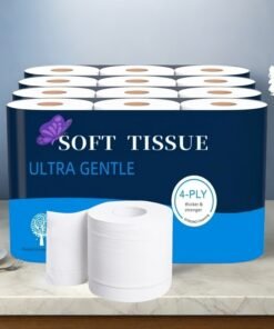 【12ロール入り】ファミリーパック トイレットペーパー、4枚重ね 厚手 トイレットペーパー 中芯入りロールペーパー、1ロールあたり250枚。超ソフト、強力な吸水性、糸くずが出にくく、割れにくい。ホテル、リビングルーム、キッチンに最適。